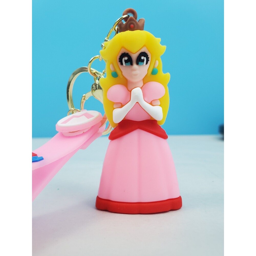 Super Mario Bros Princess Peach 3D Silicone Figure Keychain Bag Clip Pink...
